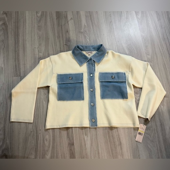 Nanette Lepore Ecru & Light Denim Cropped Jacket | Size M | - Picture 3 of 9